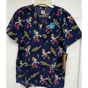 NWT Disney Tooniforms Cherokee Pinocchio Scrub Top Men's 2XL Blue Uniform Nurse